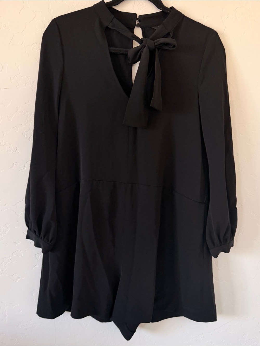 ZARA Black Long Sleeve V-Neck Romper with Neck Tie Size S
